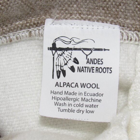 Andes Native Roots Hooded Poncho Alpaca Wool Hand Made Beige Stripe Women's OS - Picture 8 of 8